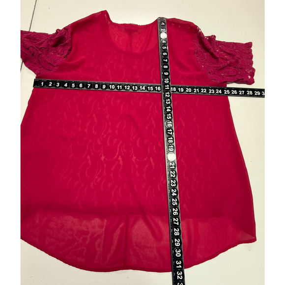 Catherines Top Womens 2X-22-24W Fuchsia Pink Lace Overlay Semi Sheer Career - Picture 6 of 8